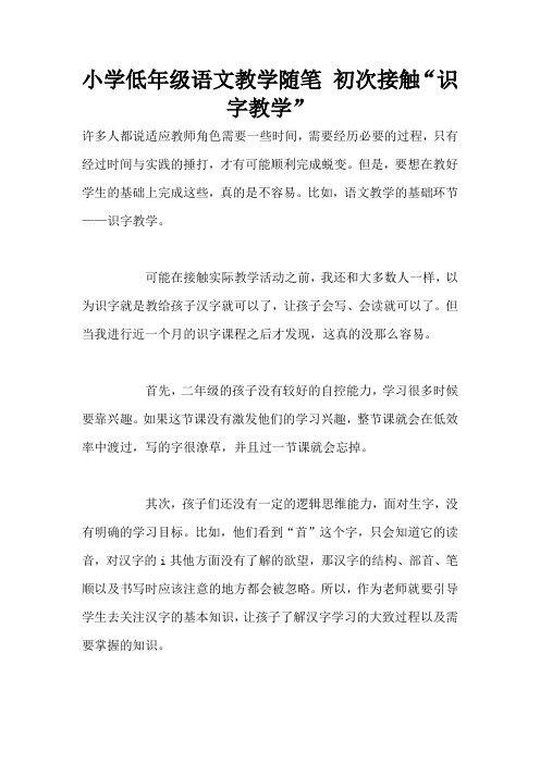 小学低年级语文教学随笔 初次接触“识字教学”