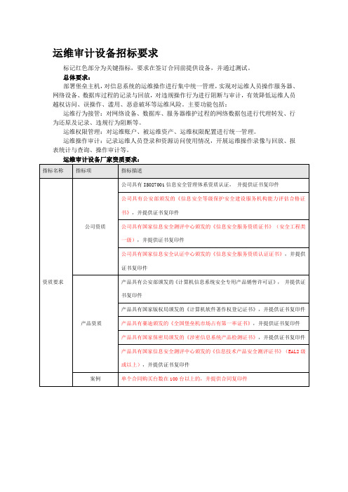 运维审计设备招标参数