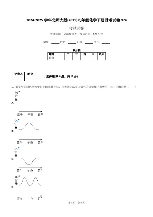 2024-2025学年北师大版(2019)九年级化学下册月考试卷974