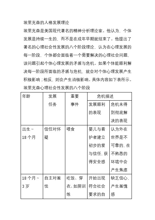 埃里克森的人格发展理论