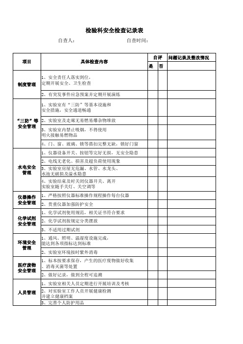 检验科安全检查记录表