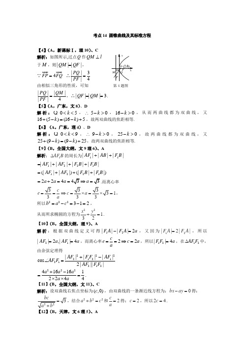 2014全国各地数学高考试题圆锥曲线、数列、导数专项训练答案