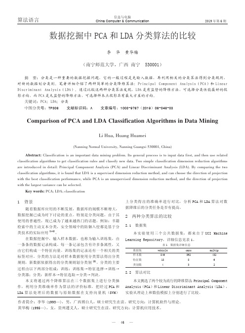 数据挖掘中PCA和LDA分类算法的比较