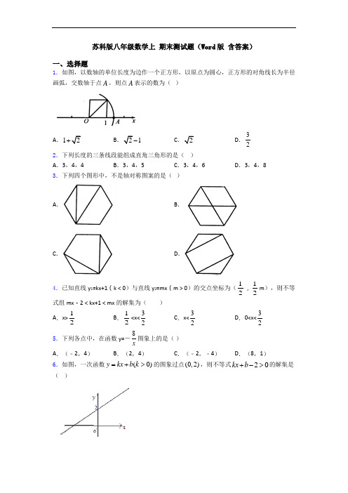 苏科版八年级数学上 期末测试题(Word版 含答案)