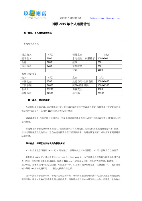 回顾2015年个人理财计划