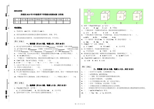 苏教版2019年六年级数学下学期综合检测试题 含答案