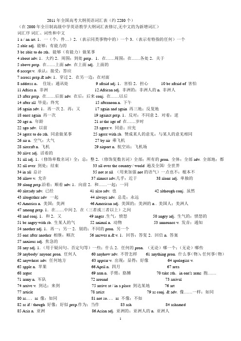 2012年全国高考大纲英语词汇表