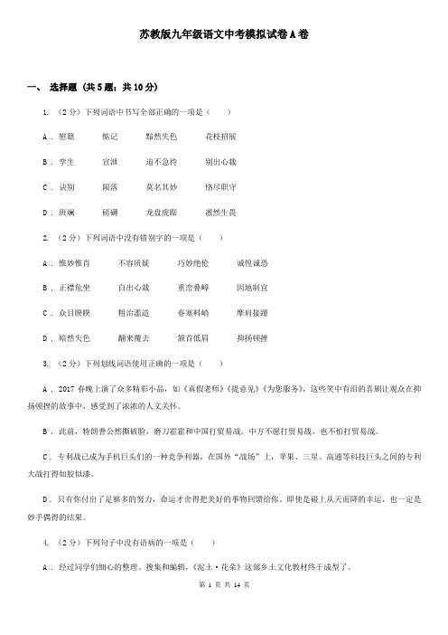 苏教版九年级语文中考模拟试卷A卷