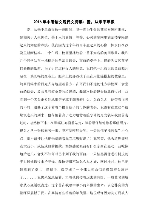 2016年中考语文现代文阅读：爱,从来不卑微