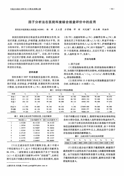 因子分析法在医院科室综合效益评价中的应用