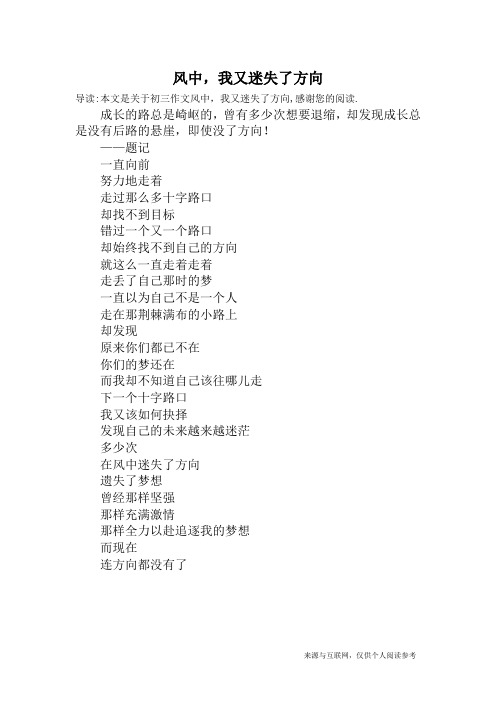 风中,我又迷失了方向_初三作文