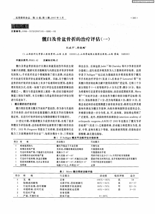 髋臼及骨盆骨折的治疗评估(一)