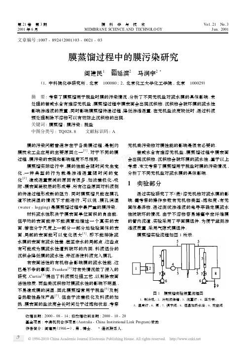 阎建-01-膜蒸馏过程中的膜污染研究