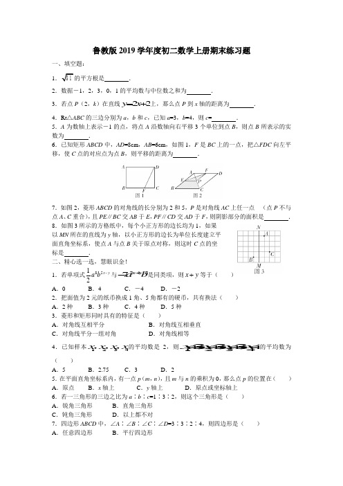 鲁教版2019学年度初二数学上册期末练习题