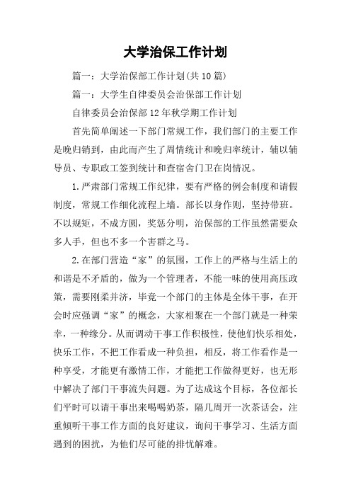 大学治保工作计划