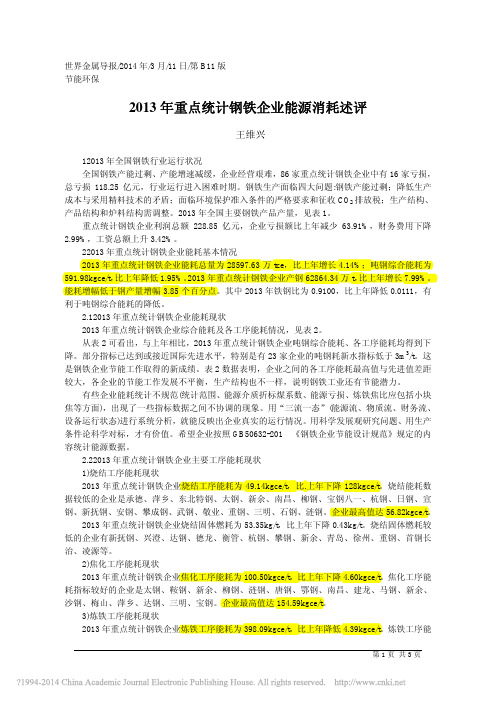 2013年重点统计钢铁企业能源消耗述评