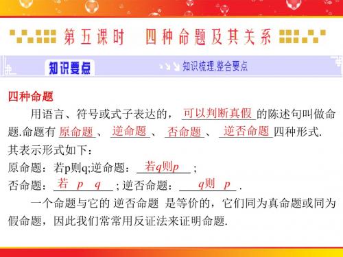 广东兴宁市沐彬中学2014届高三一轮复习课件(文科) 第一章 集合  第五课时 四个命题及其关系