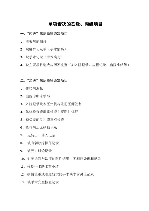 单项乙级、丙级缺陷项目