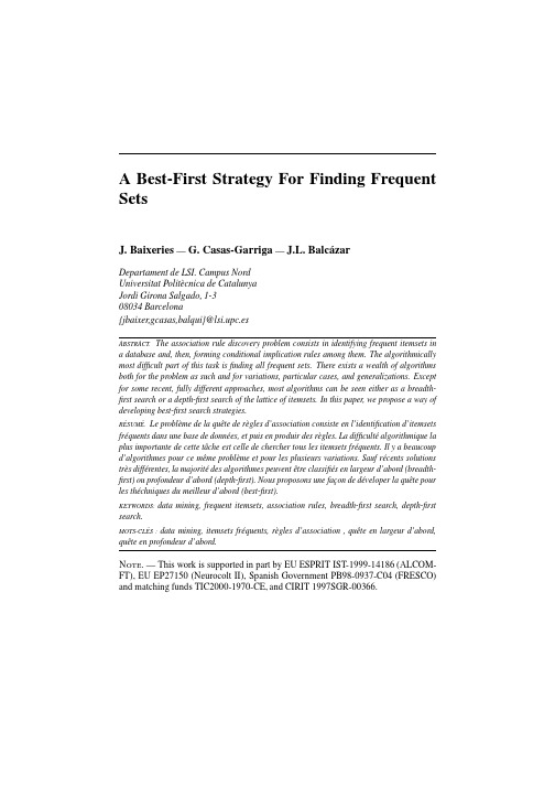 A best-first strategy for finding frequent sets. In Extraction et gestion des connaissances