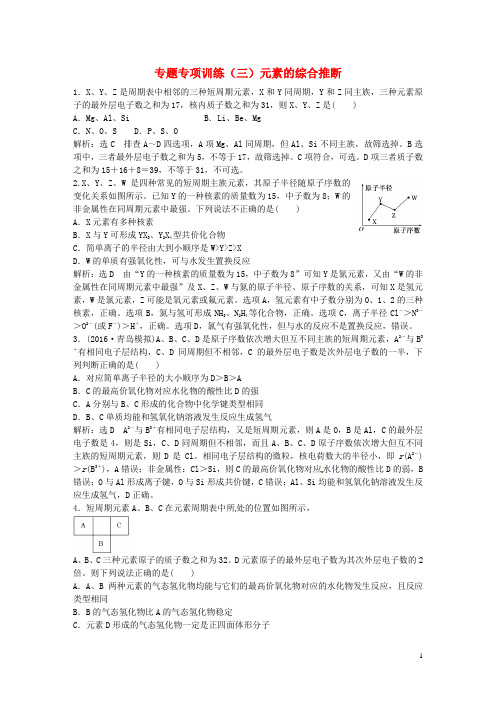 2017届高中化学一轮复习 专题专项训练(三)元素的综合推断