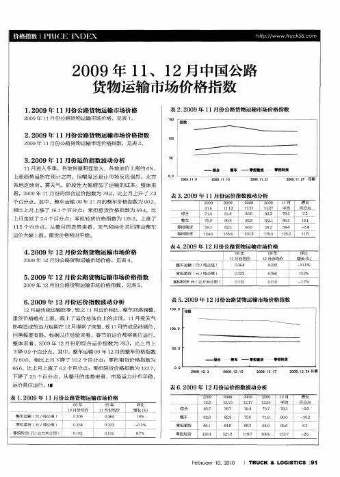 2009年11、12月中国公路货物运输市场价格指数