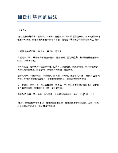 梅氏红烧肉的做法【食谱-你要的家常菜】