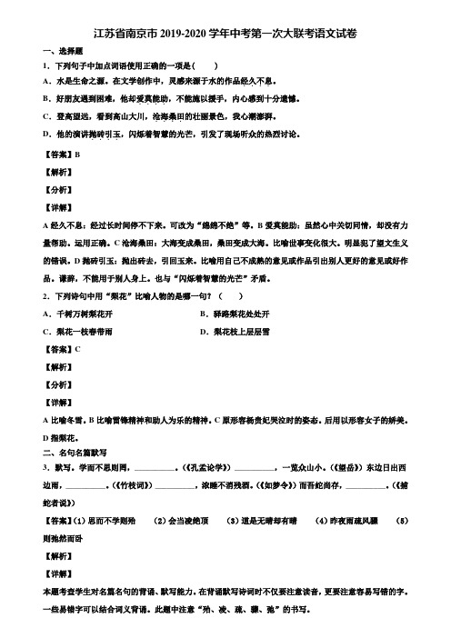 江苏省南京市2019-2020学年中考第一次大联考语文试卷含解析