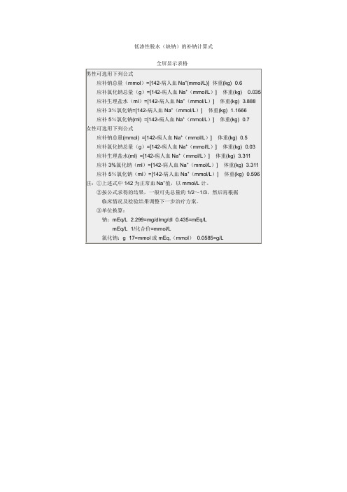 低渗性脱水(缺钠)的补钠计算式