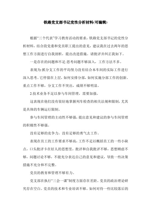 铁路党支部书记党性分析材料(可编辑).doc