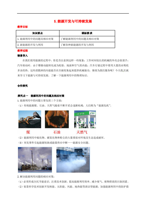 九年级物理下册 第十一章 物理学与能源技术 5 能源开发与可持续发展教案 (新版)教科版