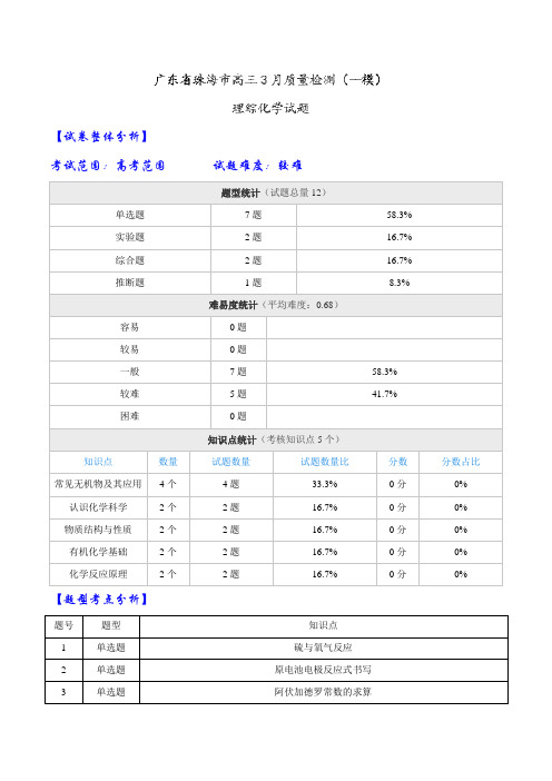 【全国大联考】【广东(新课标Ⅰ)】广东省珠海市高三3月质量检测(一模)理综化学试题(解析版)
