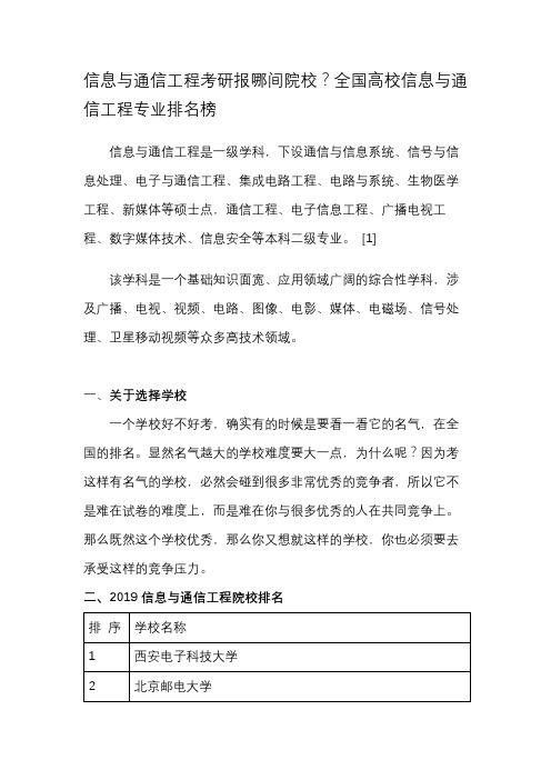 信息与通信工程考研报哪间院校？全国高校信息与通信工程专业排名榜