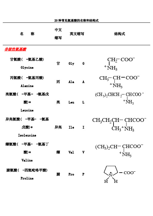 20种常见氨基酸