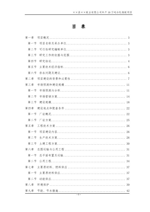 山东省某板业公司年产10万吨冷轧钢板(冷轧薄板)项目可行性谋划书