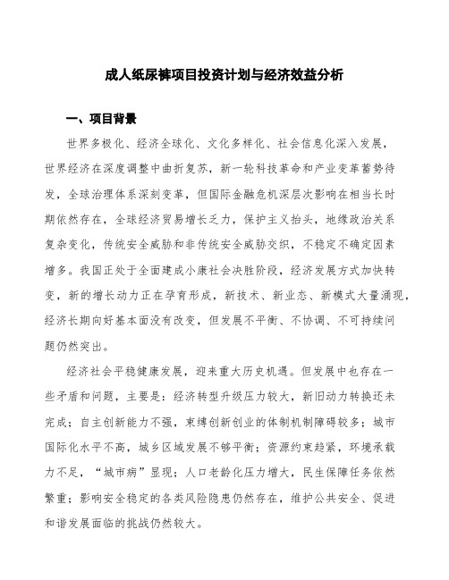 成人纸尿裤项目投资计划与经济效益分析