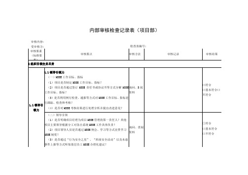 内部审核检查记录表(项目)