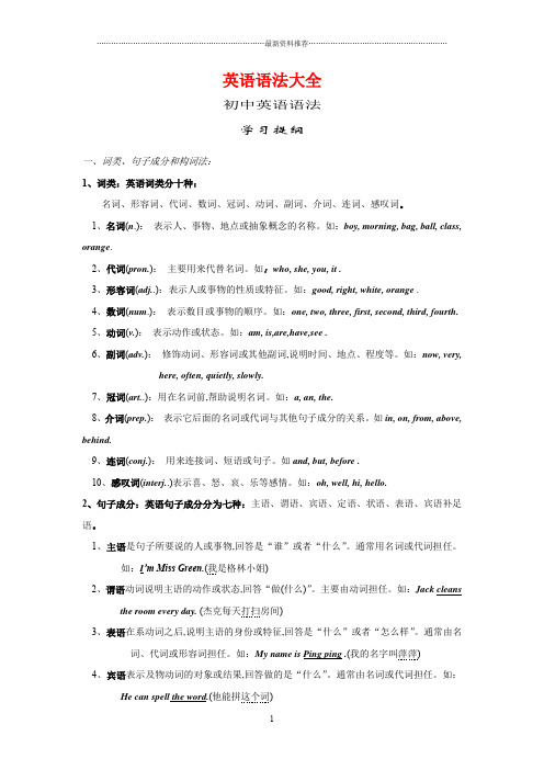 初中英语语法大全[知识点总结可打印]精编版