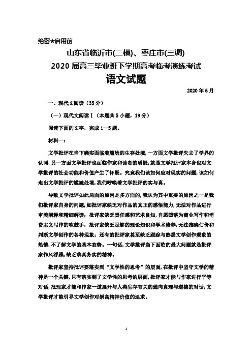 2020年6月山东省临沂市(二模)、枣庄市(三调)2020届高三高考临考演练考试语文试题及答案