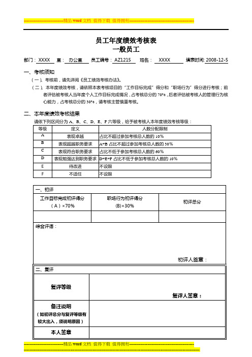 员工年度绩效考核表范本