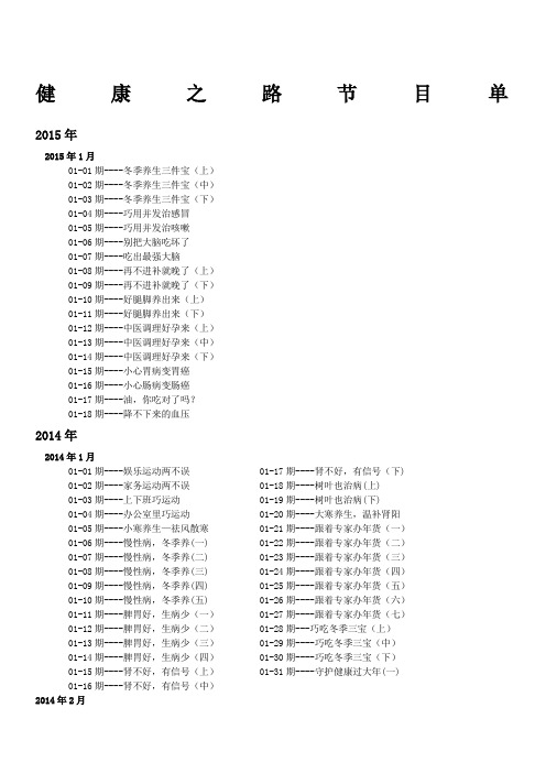 健康之路节目单