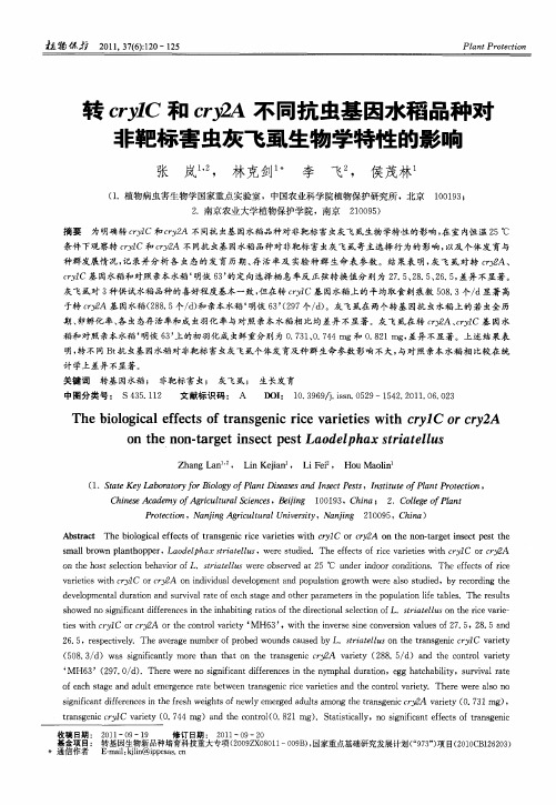 转cry1C和cry2A不同抗虫基因水稻品种强非靶标害虫灰飞虱生物学特性的影响