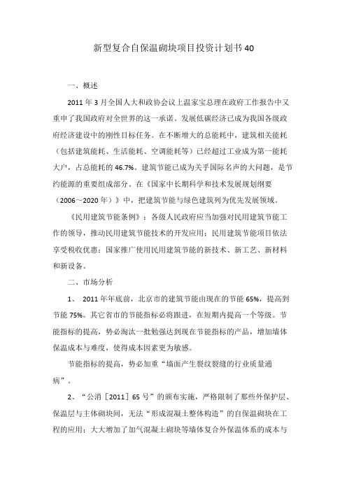 新型复合自保温砌块项目投资计划书