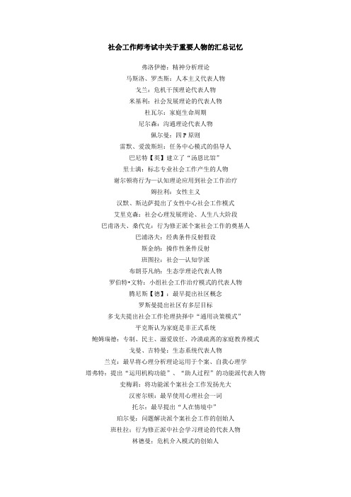 社会工作师考试中关于重要人物的汇总记忆