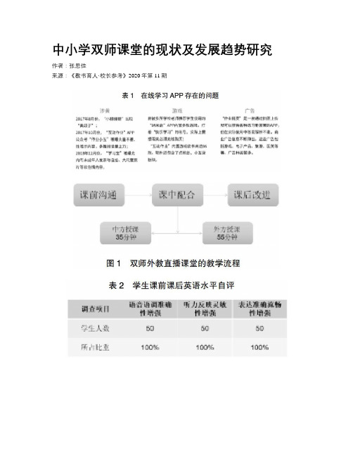 中小学双师课堂的现状及发展趋势研究