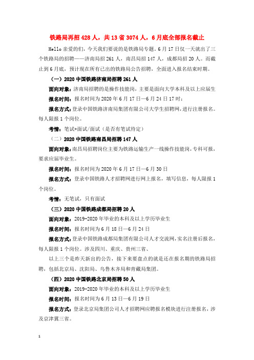 2020济南局、南昌局、成都局招聘汇总