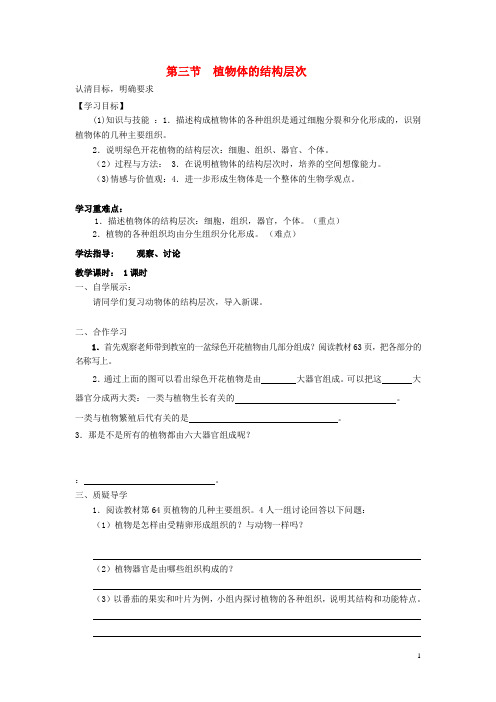 七年级生物上册 2.2.3 植物体的结构层次学案(无答案)(