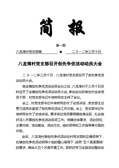 八龙湾村党支部2012年创先争优动员大会简报