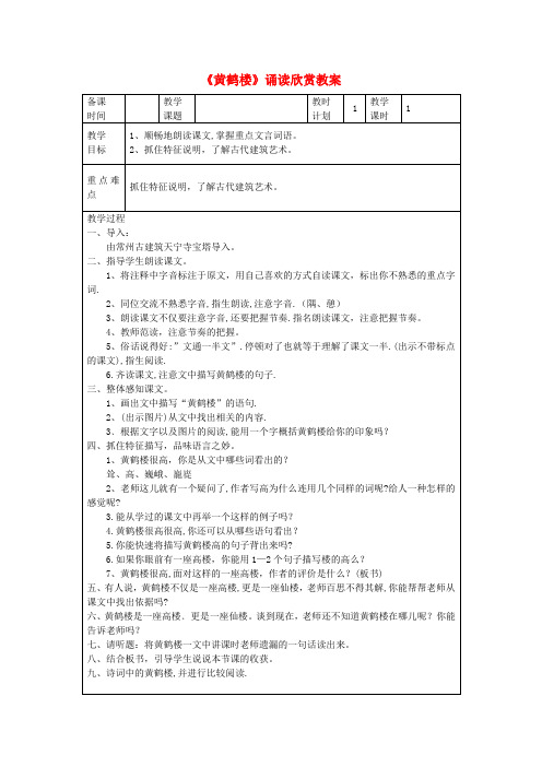 八年级语文上册《黄鹤楼》诵读欣赏教案 苏教版