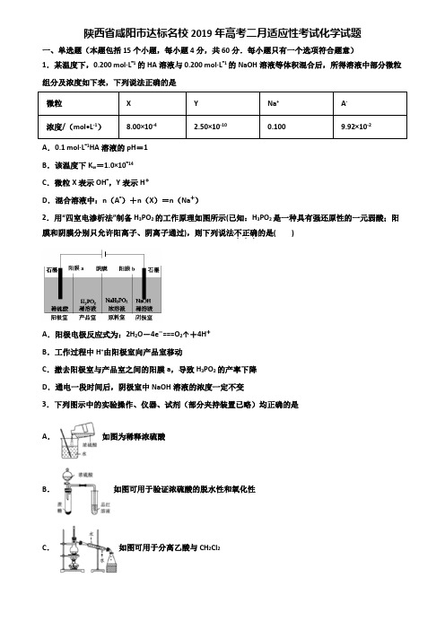 陕西省咸阳市达标名校2019年高考二月适应性考试化学试题含解析