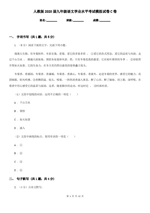 人教版2020届九年级语文学业水平考试模拟试卷C卷